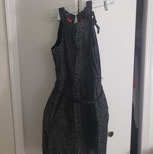 Elle Black and White Polka Dot Bow Neck Dress